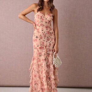 Pink Elegant Women's Romantic Floral Long Dress
